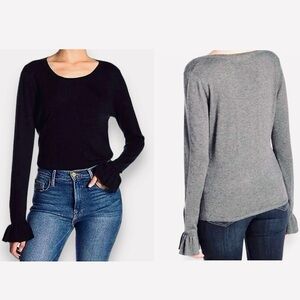 14th & UNION Heather Grey 100% Modal Ruffle Cuff Long Sleeve Tee T-shirt Top